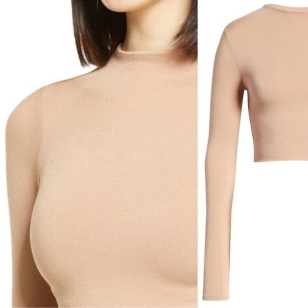 Naked Wardrobe The NW Crop Top L Shapewear Stretch Double Lined Nude Mockneck